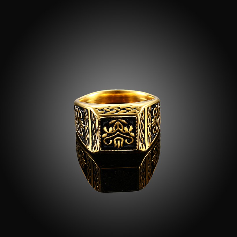 Wholesale Euramerican Trendy vintage Square black carving rings for men 18k gold color stainless steel jewelry  TGSTR113 1