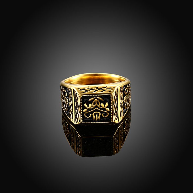 Wholesale Euramerican Trendy vintage Square black carving rings for men 18k gold color stainless steel jewelry  TGSTR113 1