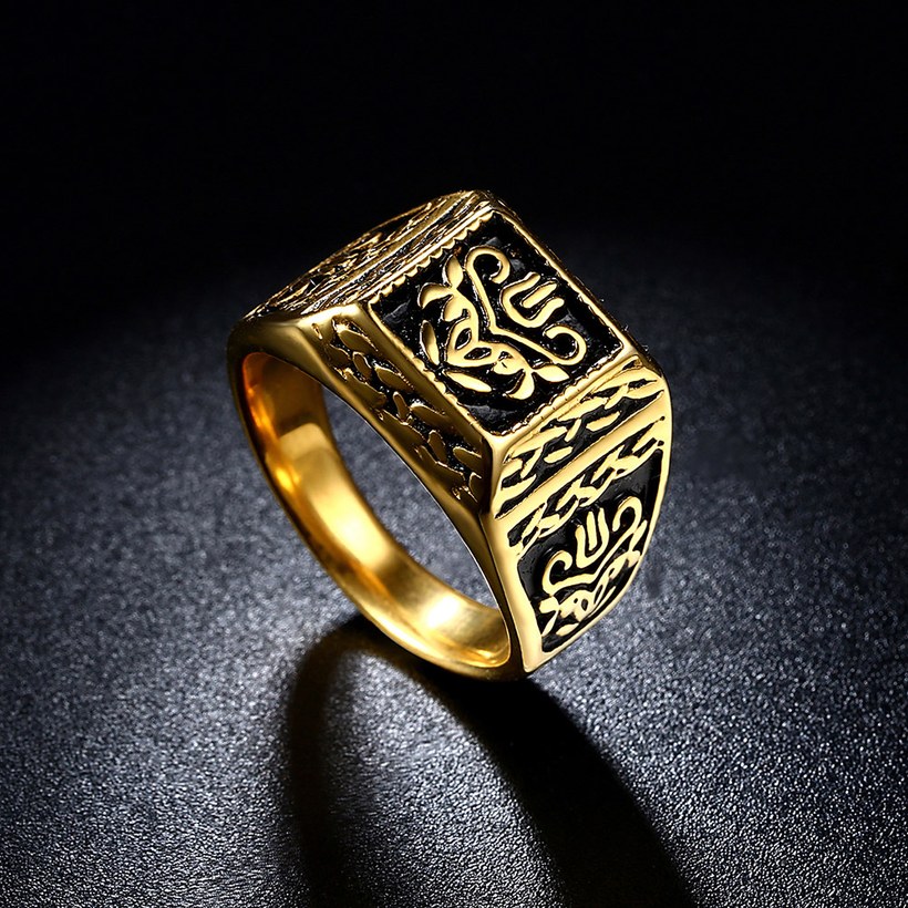 Wholesale Euramerican Trendy vintage Square black carving rings for men 18k gold color stainless steel jewelry  TGSTR113 2