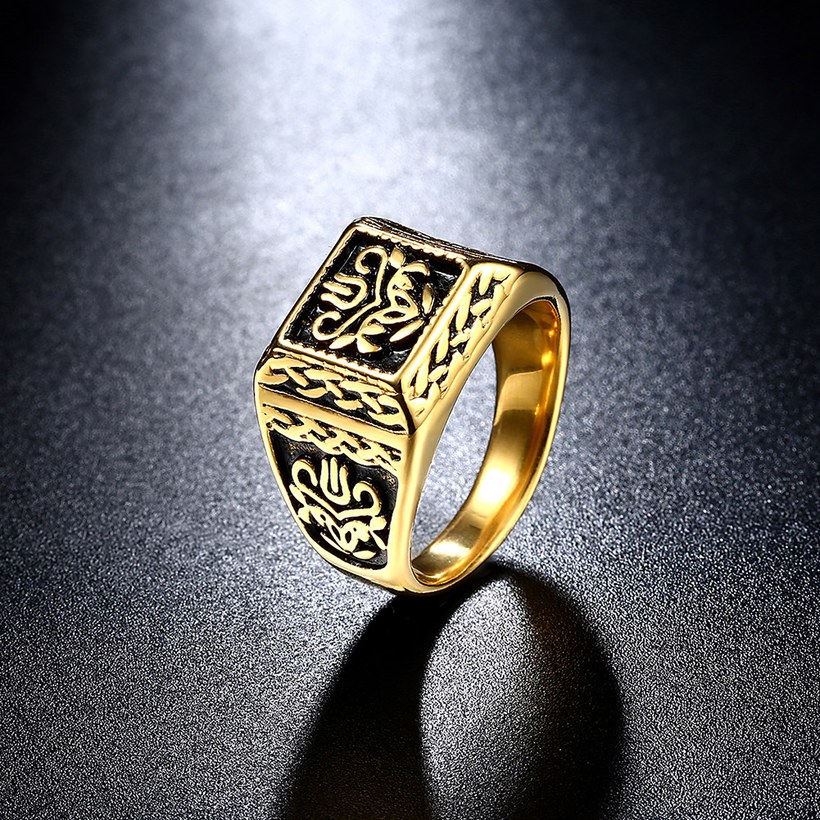 Wholesale Euramerican Trendy vintage Square black carving rings for men 18k gold color stainless steel jewelry  TGSTR113 3