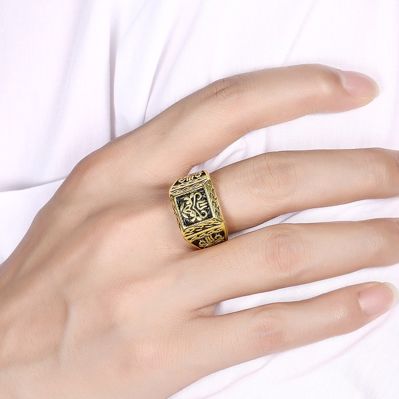 Wholesale Euramerican Trendy vintage Square black carving rings for men 18k gold color stainless steel jewelry  TGSTR113 4