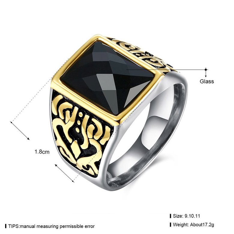 Wholesale Euramerican fashion Vintage square black Zircon Stone Finger Rings For Men Male 18K gold Stainless Steel jewelry Charm Gift  TGSTR116 0