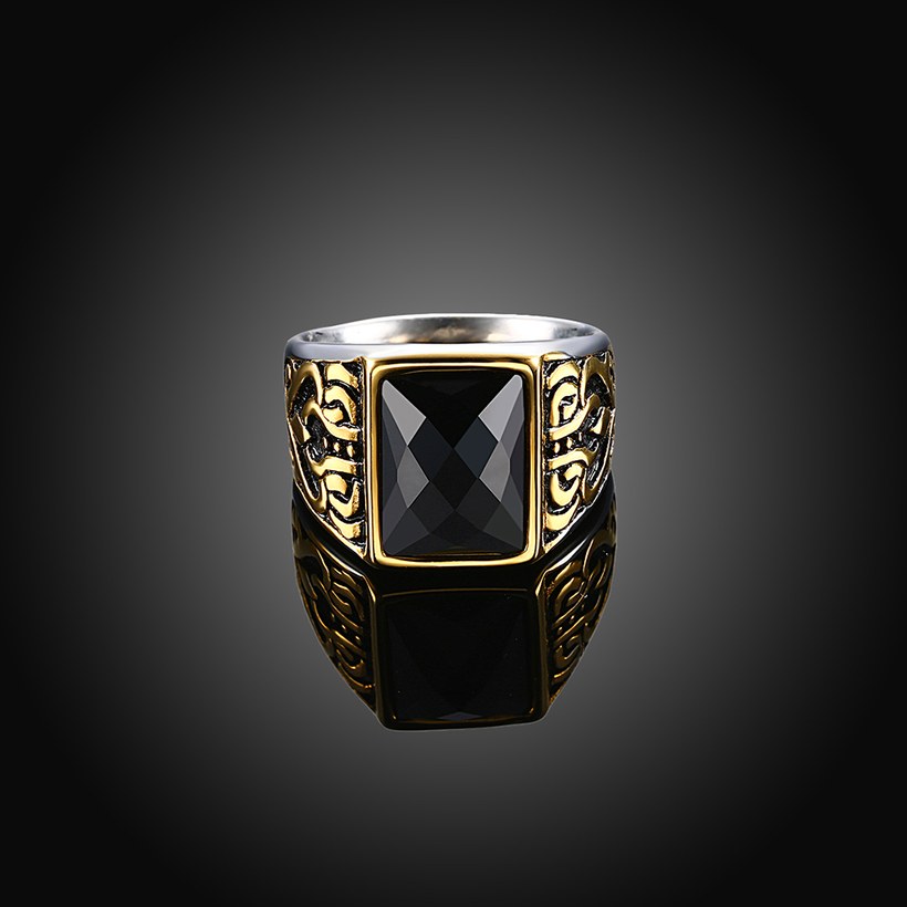 Wholesale Euramerican fashion Vintage square black Zircon Stone Finger Rings For Men Male 18K gold Stainless Steel jewelry Charm Gift  TGSTR116 1