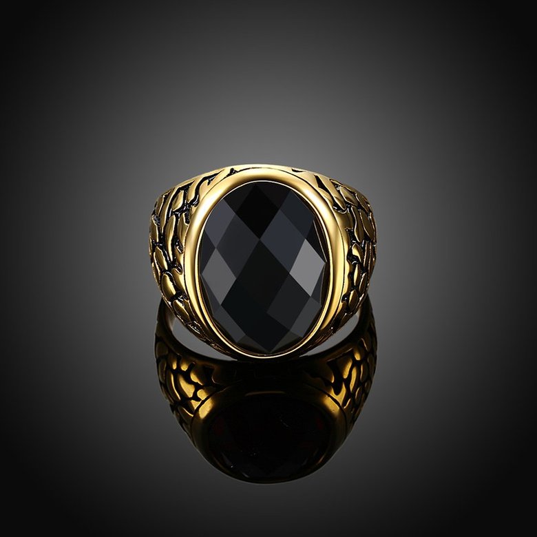 Wholesale Euramerican fashion Vintage oval black Zircon Stone Finger Rings For Men Male 18K gold Stainless Steel jewelry Charm Gift  TGSTR123 1
