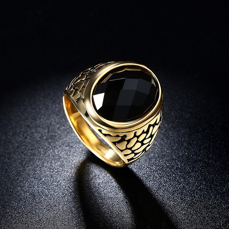 Wholesale Euramerican fashion Vintage oval black Zircon Stone Finger Rings For Men Male 18K gold Stainless Steel jewelry Charm Gift  TGSTR123 2