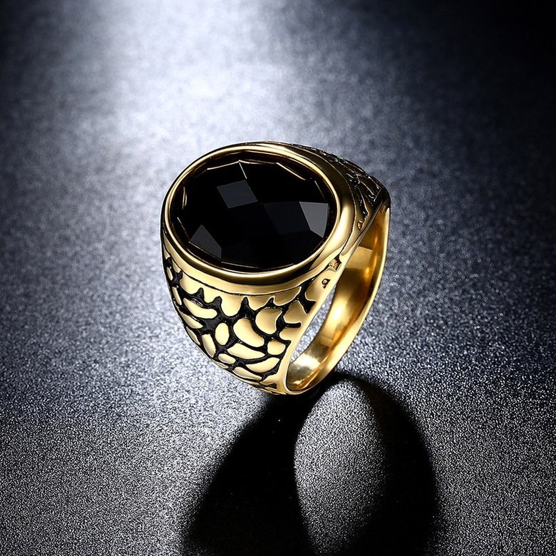 Wholesale Euramerican fashion Vintage oval black Zircon Stone Finger Rings For Men Male 18K gold Stainless Steel jewelry Charm Gift  TGSTR123 3