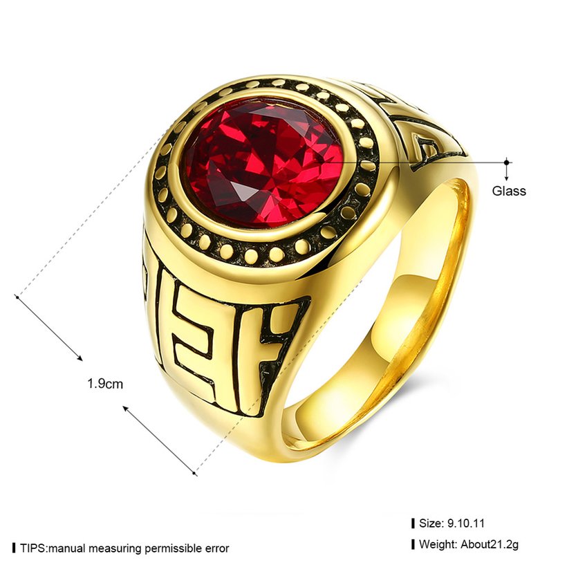 Wholesale Euramerican fashion Vintage big round red Zircon Stone Finger Rings For Men Male 18K gold Stainless Steel jewelry Charm Gift  TGSTR125 0