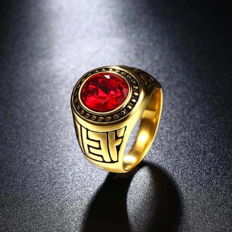 Wholesale Euramerican fashion Vintage big round red Zircon Stone Finger Rings For Men Male 18K gold Stainless Steel jewelry Charm Gift  TGSTR125 3