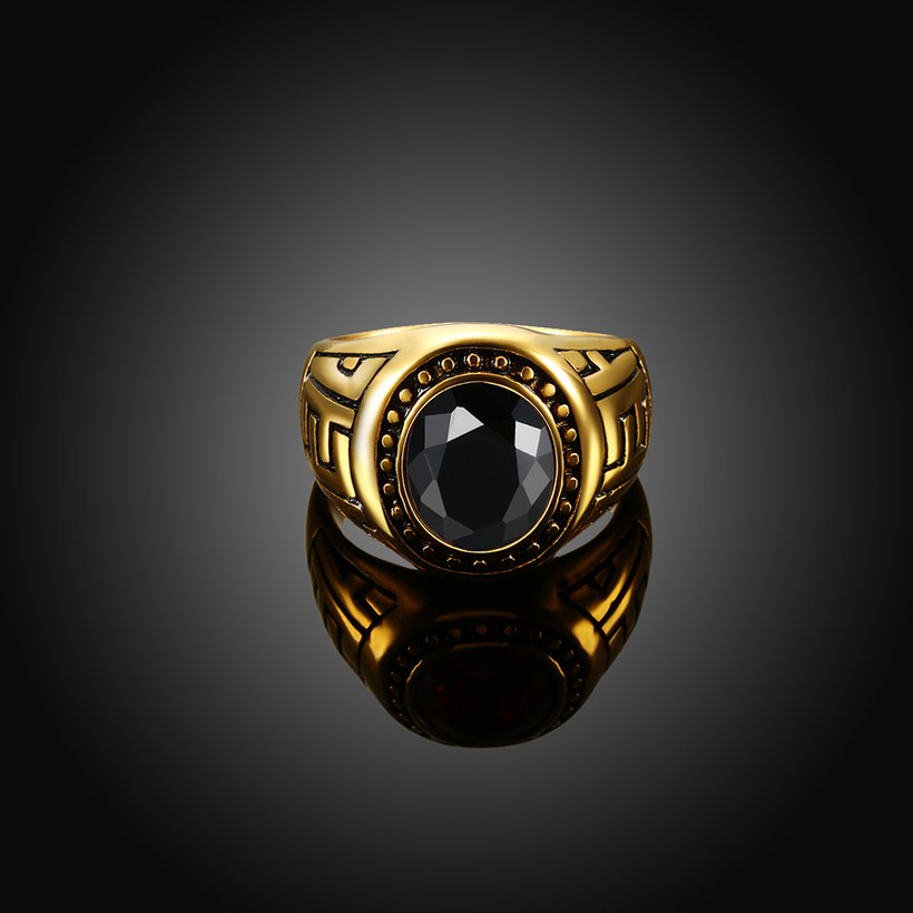 Wholesale Euramerican fashion Vintage oval black Zircon Stone Finger Rings For Men Male 18K gold Stainless Steel jewelry Charm Gift  TGSTR126 1