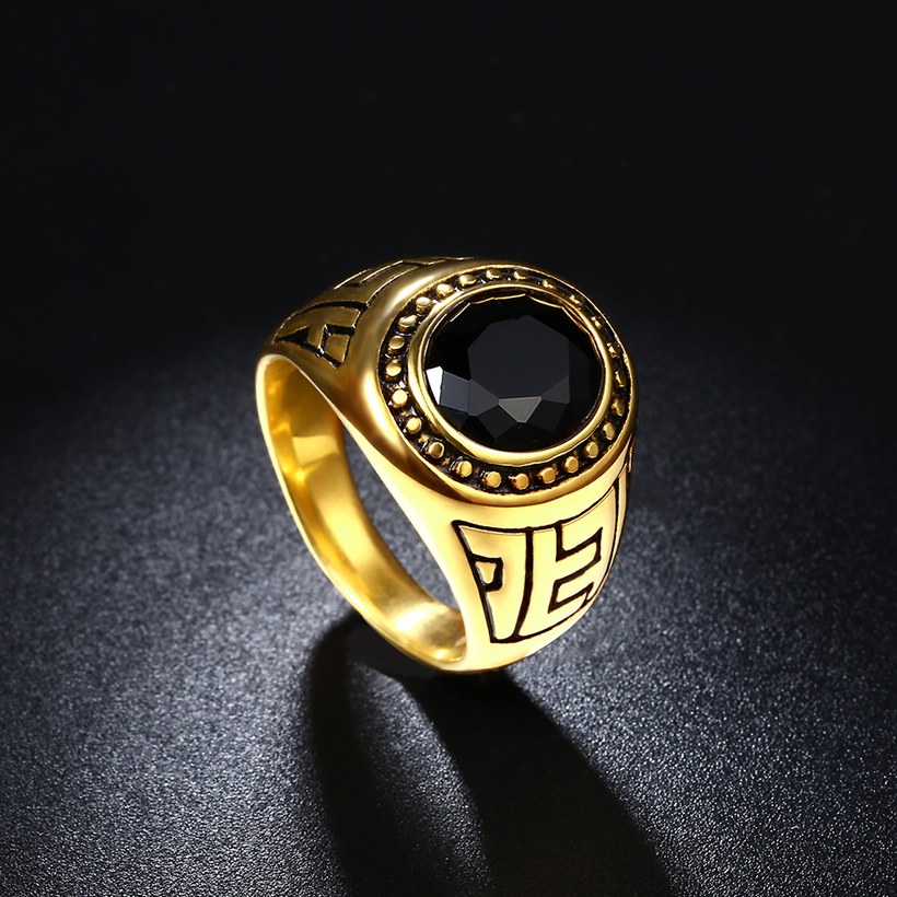 Wholesale Euramerican fashion Vintage oval black Zircon Stone Finger Rings For Men Male 18K gold Stainless Steel jewelry Charm Gift  TGSTR126 2
