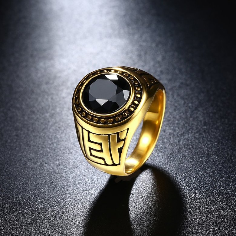 Wholesale Euramerican fashion Vintage oval black Zircon Stone Finger Rings For Men Male 18K gold Stainless Steel jewelry Charm Gift  TGSTR126 3