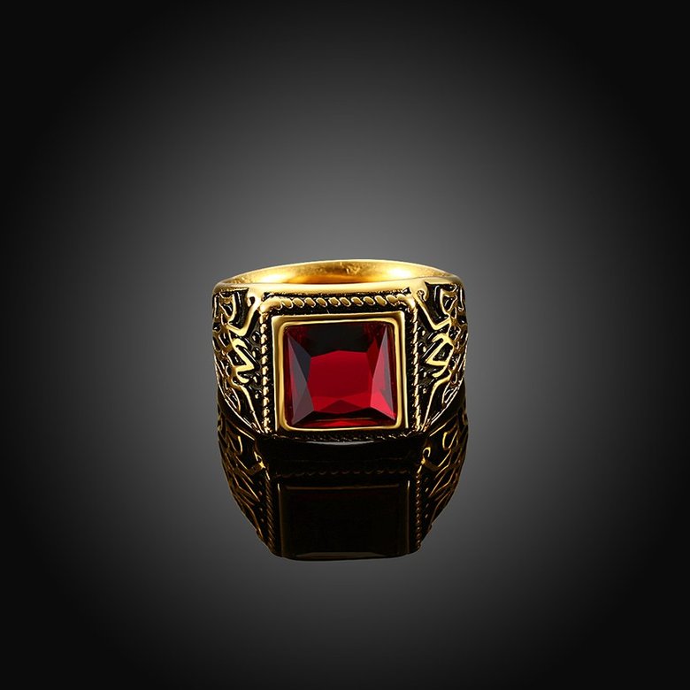 Wholesale Euramerican Fashion Vintage Square Red zircon Stone Signet Ring Men Antique Gold Wedding Band jewelry  TGSTR003 1