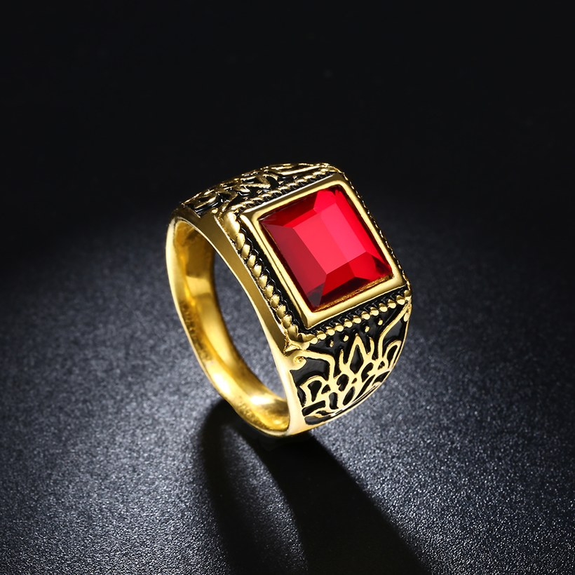 Wholesale Euramerican Fashion Vintage Square Red zircon Stone Signet Ring Men Antique Gold Wedding Band jewelry  TGSTR003 2