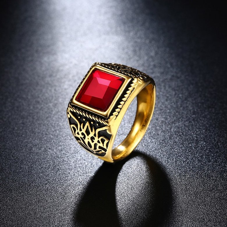 Wholesale Euramerican Fashion Vintage Square Red zircon Stone Signet Ring Men Antique Gold Wedding Band jewelry  TGSTR003 3