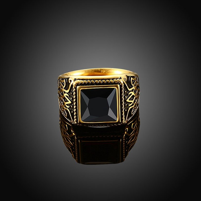 Wholesale Hot sale Euramerican Fashion Vintage big Square black zircon Stone Signet Ring Men 18K Antique Gold Wedding Band jewelry TGSTR059 1