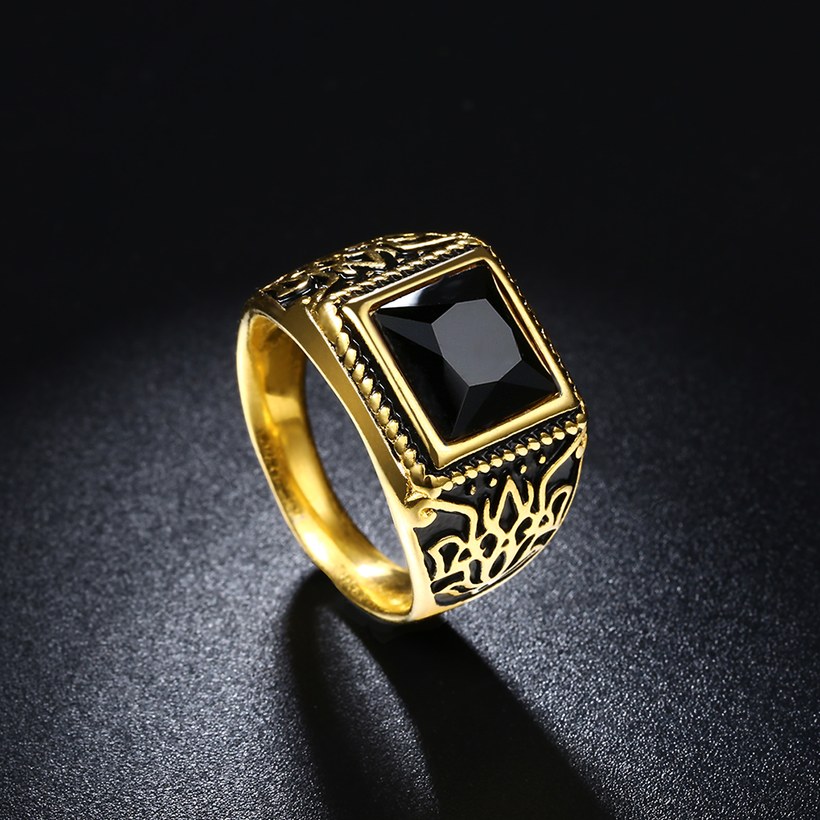 Wholesale Hot sale Euramerican Fashion Vintage big Square black zircon Stone Signet Ring Men 18K Antique Gold Wedding Band jewelry TGSTR059 2