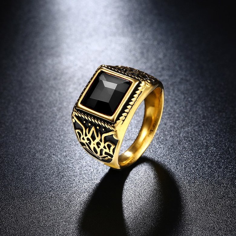 Wholesale Hot sale Euramerican Fashion Vintage big Square black zircon Stone Signet Ring Men 18K Antique Gold Wedding Band jewelry TGSTR059 3