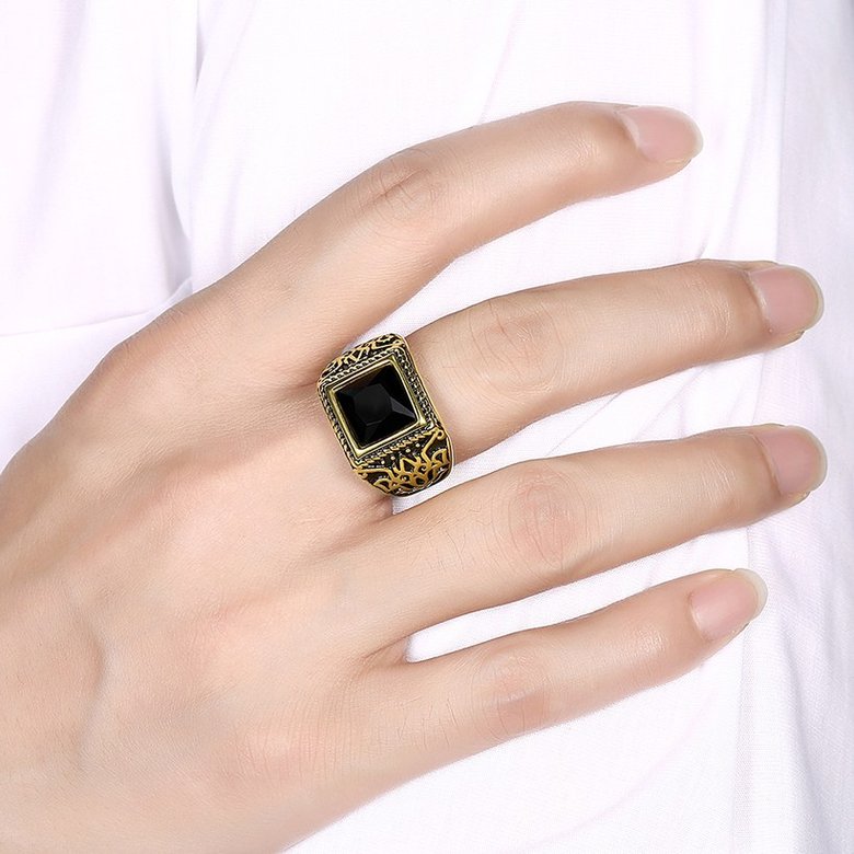 Wholesale Hot sale Euramerican Fashion Vintage big Square black zircon Stone Signet Ring Men 18K Antique Gold Wedding Band jewelry TGSTR059 4