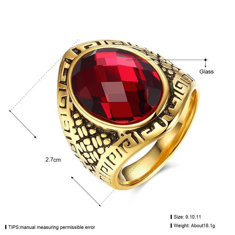 Wholesale Euramerican fashion Vintage big oval red Zircon Stone Finger Rings For Men Male 18K gold Stainless Steel jewelry Charm Gift  TGSTR129 0