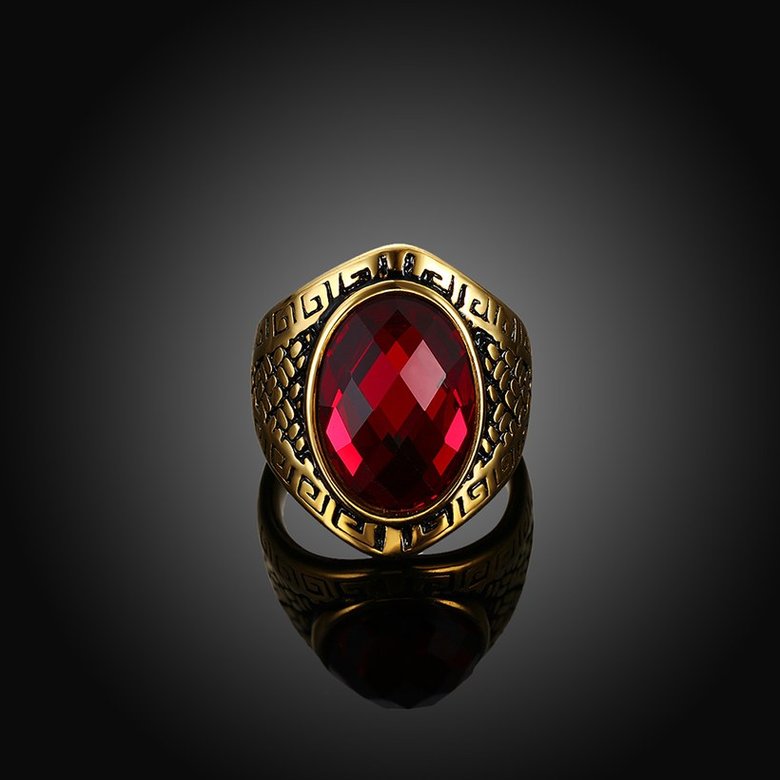 Wholesale Euramerican fashion Vintage big oval red Zircon Stone Finger Rings For Men Male 18K gold Stainless Steel jewelry Charm Gift  TGSTR129 1
