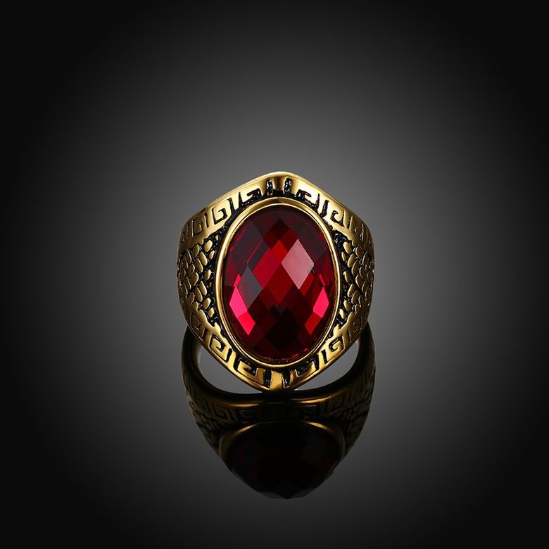 Wholesale Euramerican fashion Vintage big oval red Zircon Stone Finger Rings For Men Male 18K gold Stainless Steel jewelry Charm Gift  TGSTR129 1