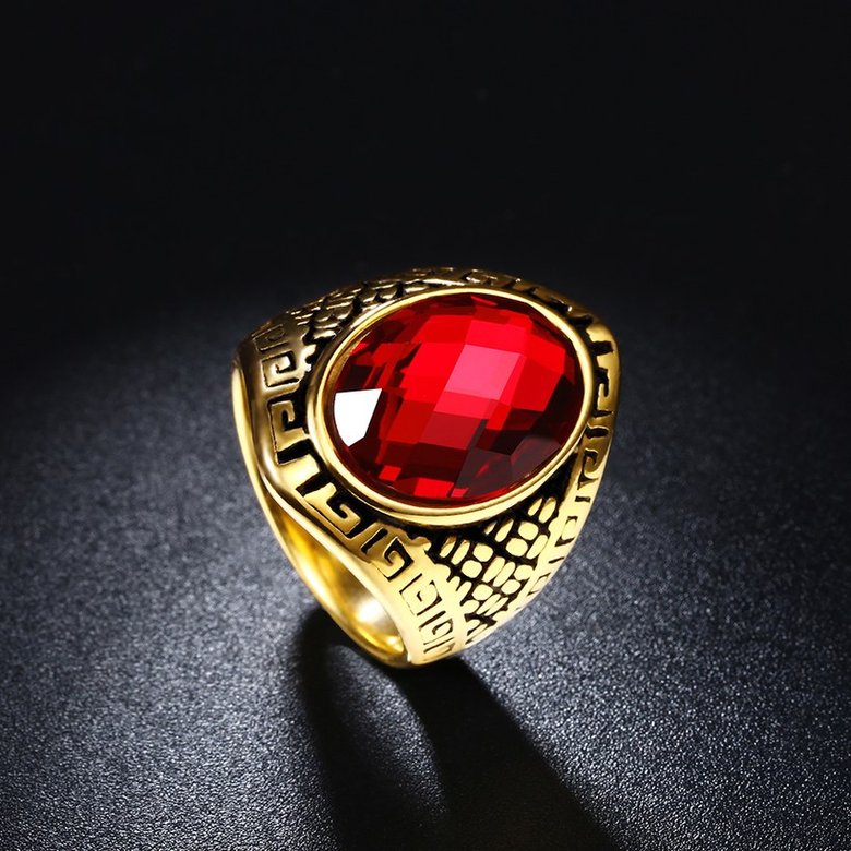 Wholesale Euramerican fashion Vintage big oval red Zircon Stone Finger Rings For Men Male 18K gold Stainless Steel jewelry Charm Gift  TGSTR129 2