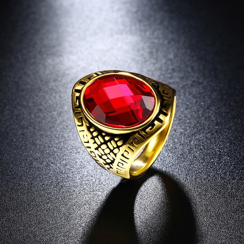 Wholesale Euramerican fashion Vintage big oval red Zircon Stone Finger Rings For Men Male 18K gold Stainless Steel jewelry Charm Gift  TGSTR129 3