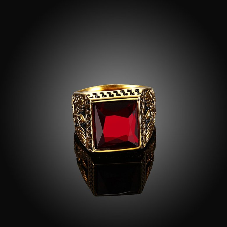 Wholesale Hot sale Euramerican Fashion Vintage Square big Red zircon Stone Signet Ring Men 18K Antique Gold Wedding Band jewelry  TGSTR132 1