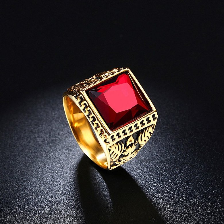 Wholesale Hot sale Euramerican Fashion Vintage Square big Red zircon Stone Signet Ring Men 18K Antique Gold Wedding Band jewelry  TGSTR132 2