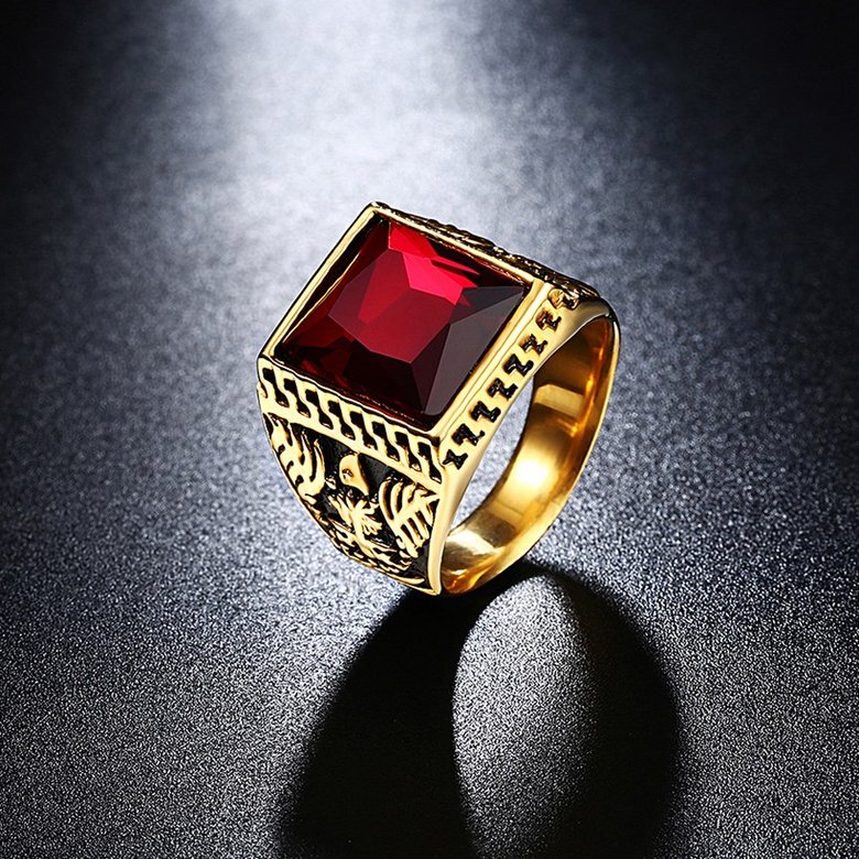 Wholesale Hot sale Euramerican Fashion Vintage Square big Red zircon Stone Signet Ring Men 18K Antique Gold Wedding Band jewelry  TGSTR132 3