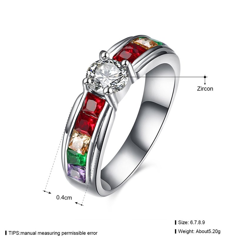 Wholesale Romantic rainbow series fashion jewelry color zircon ring beautiful elegant stainless steel jewelry  TGSTR061 0