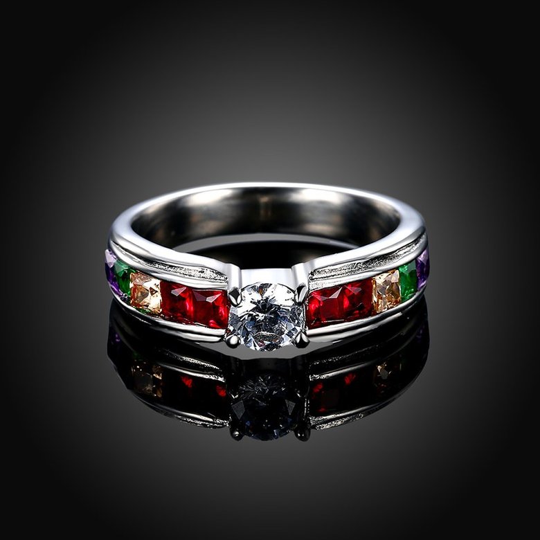 Wholesale Romantic rainbow series fashion jewelry color zircon ring beautiful elegant stainless steel jewelry  TGSTR061 1
