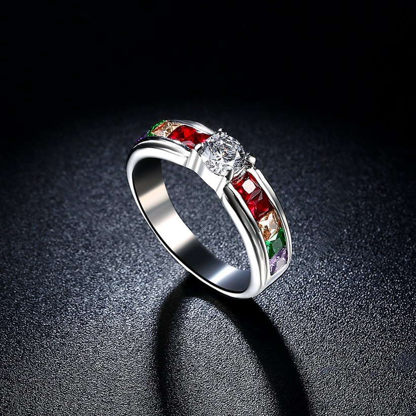 Wholesale Romantic rainbow series fashion jewelry color zircon ring beautiful elegant stainless steel jewelry  TGSTR061 2
