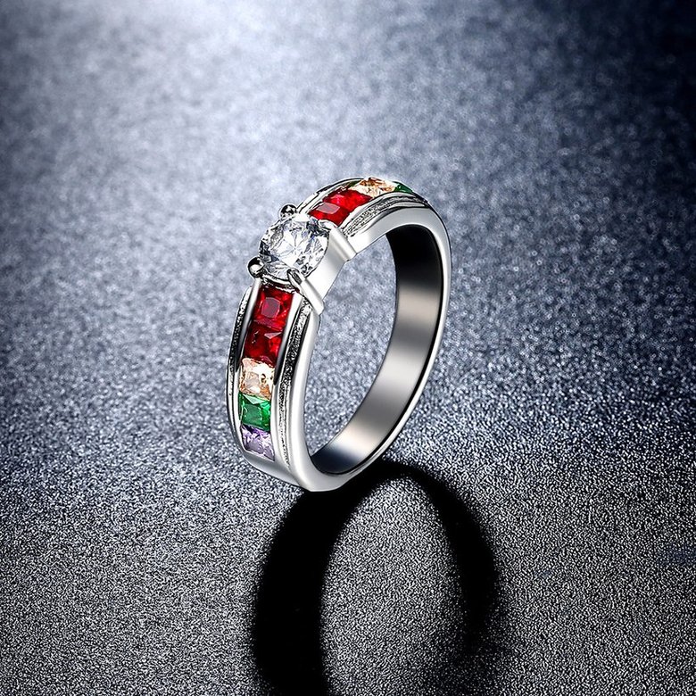 Wholesale Romantic rainbow series fashion jewelry color zircon ring beautiful elegant stainless steel jewelry  TGSTR061 3