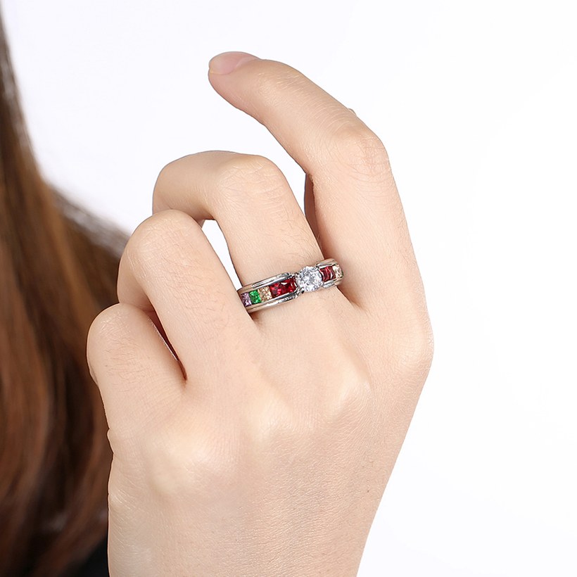 Wholesale Romantic rainbow series fashion jewelry color zircon ring beautiful elegant stainless steel jewelry  TGSTR061 4