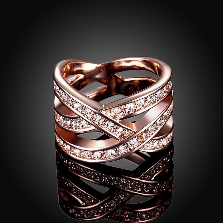 Wholesale Trendy Rose Gold Geometric White Crystal Ring TGGPR764 2