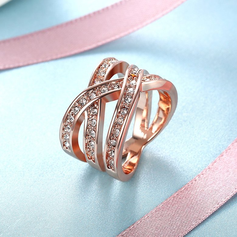 Wholesale Trendy Rose Gold Geometric White Crystal Ring TGGPR764 4