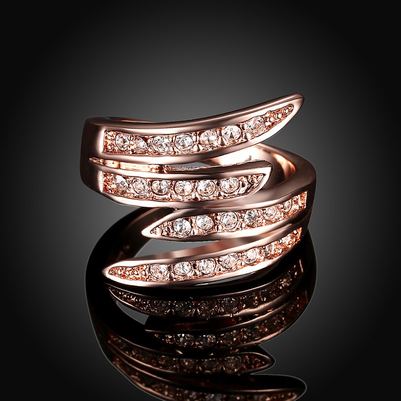 Wholesale Trendy Rose Gold Geometric White Rhinestone Ring TGGPR776 2