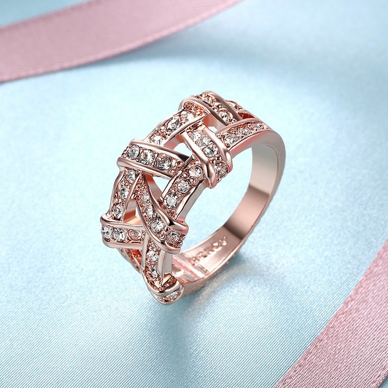 Wholesale Trendy Rose Gold White Rhinestone Ring TGGPR851 3