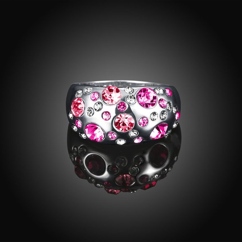 Wholesale Trendy Platinum Geometric Pink Rhinestone Ring TGGPR887 2