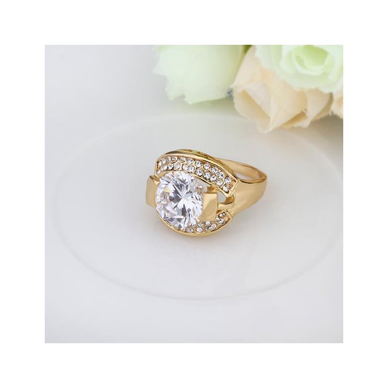 Wholesale Trendy 24K Gold Round White CZ Ring TGGPR1252 3