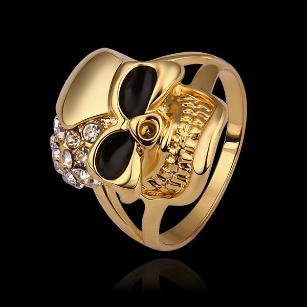 Wholesale Classic Fashion Skull Punk Skeleton Jewelry Trendy 24K Gold Skeleton White Crystal Ring TGGPR267 1