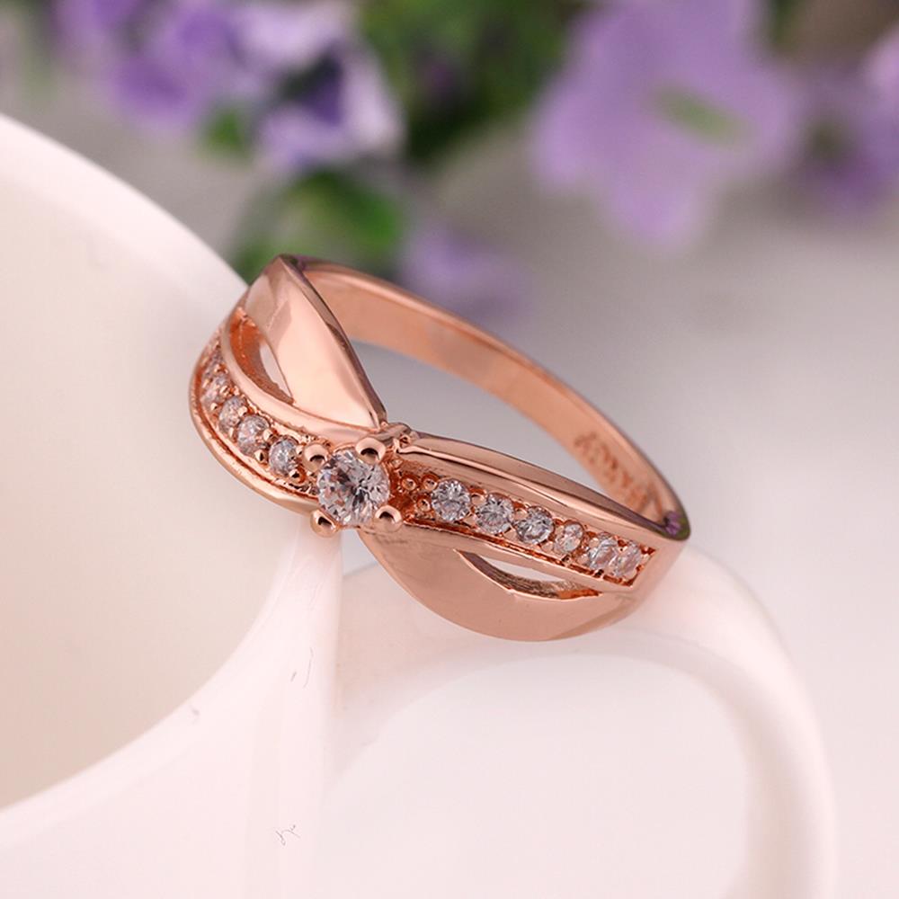 Wholesale Luxury  Design rose gold Geometric White CZ Ring  Vintage Bridal Round Engagement Ring TGGPR317 4