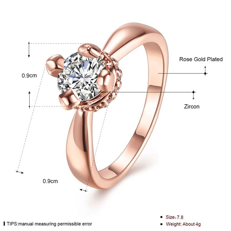 Wholesale Romantic Rose Gold Round White CZ Ring TGGPR528 3