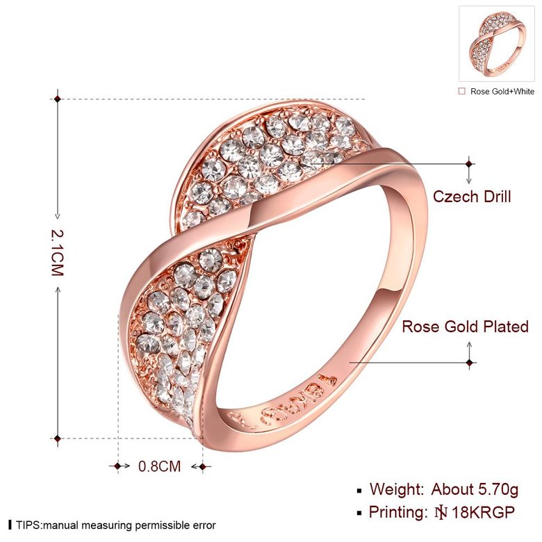 Wholesale Trendy Rose Gold Geometric White Rhinestone Ring TGGPR656 1