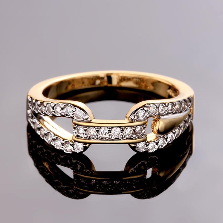 Wholesale Trendy 24K Gold Round White CZ Ring TGGPR749 2