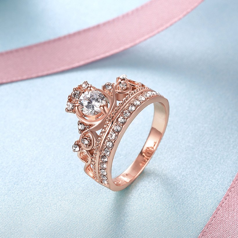 Wholesale Trendy Rose Gold Round White CZ Ring TGGPR843 4