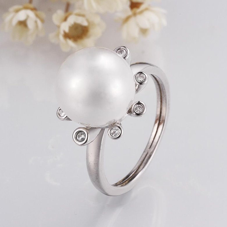 Wholesale Romantic Platinum Round White pearl Ring TGGPR852 2