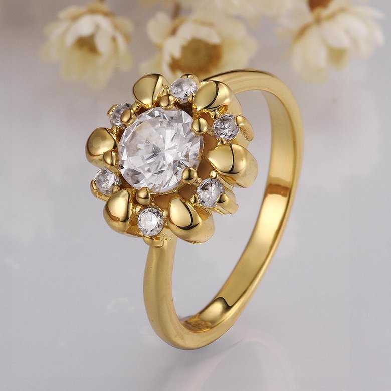 Wholesale Romantic 24K Gold Plant White CZ Ring TGGPR861 3