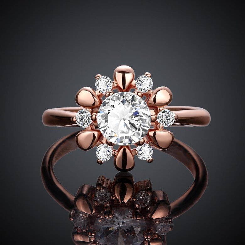 Wholesale Romantic Rose Gold Plant White CZ Ring TGGPR864 1